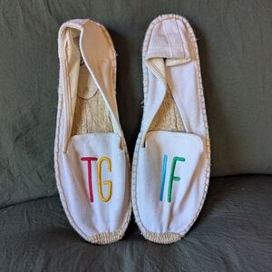 White Canvas Espadrilles with Multicolor Embroidery